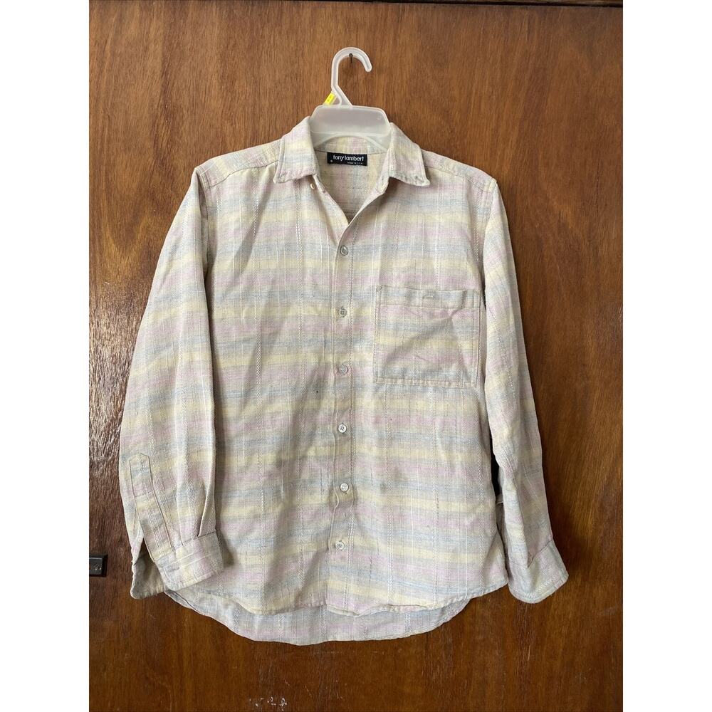 Tony Lambert Made in USA Beige Colorful Pastel Men's Long Sleeve Button Up Sz S